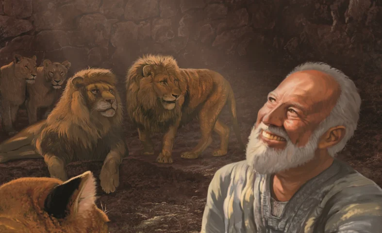 Illustration showing Biblical Daniel in Lions' den