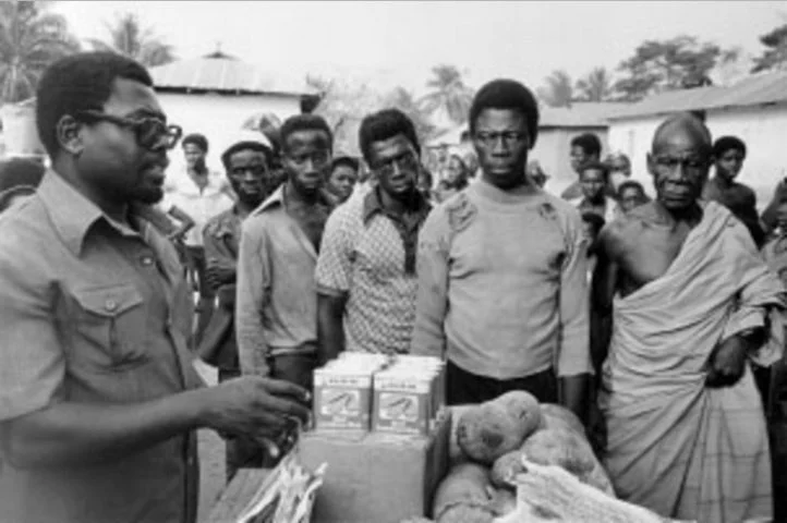 Jerry J Rawlings at Tema Habour during Ghana must go saga