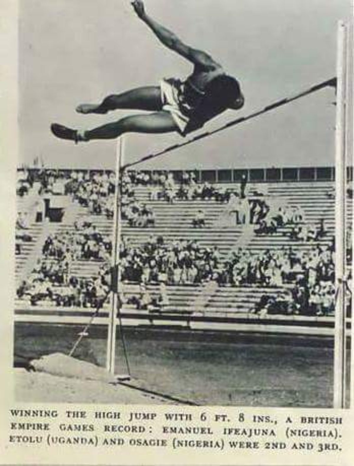 Picture of Emmanuel Ifeajuna breaking the British high jump record in  Vancouver - OldNaija