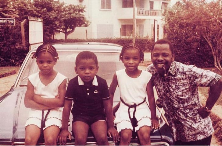 Ken Saro-Wiwa and children L-R Zina, Tedum and Noo 1982 Port Harcourt - Source: Noo Saro-Wiwa