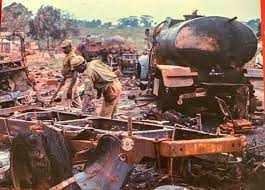 Biafran soldiers inspecting the aftermath of the Abagana Ambush